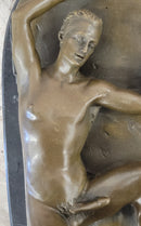 Nude Male Laying on Back Bronze Sculpture Erotic Art Marble 5" x 11"