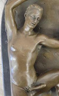 Nude Male Laying on Back Bronze Sculpture Erotic Art Marble 5" x 11"