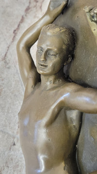 Nude Male Laying on Back Bronze Sculpture Erotic Art Marble 5" x 11"