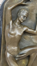 Nude Male Laying on Back Bronze Sculpture Erotic Art Marble 5" x 11"