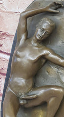 Nude Male Laying on Back Bronze Sculpture Erotic Art Marble 5" x 11"