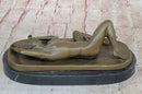 Nude Male Laying on Back Bronze Sculpture Erotic Art Marble 5" x 11"