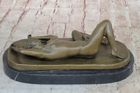 Nude Male Laying on Back Bronze Sculpture Erotic Art Marble 5" x 11"