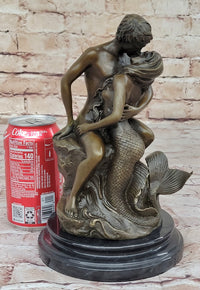 Mermaid and Lover Bronze Sculpture 10" x 6"