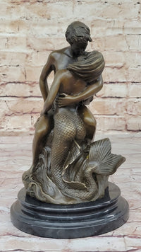 Mermaid and Lover Bronze Sculpture 10" x 6"