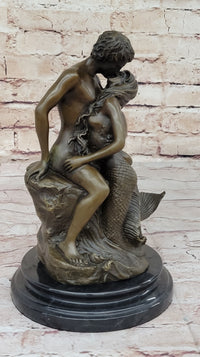 Mermaid and Lover Bronze Sculpture 10" x 6"