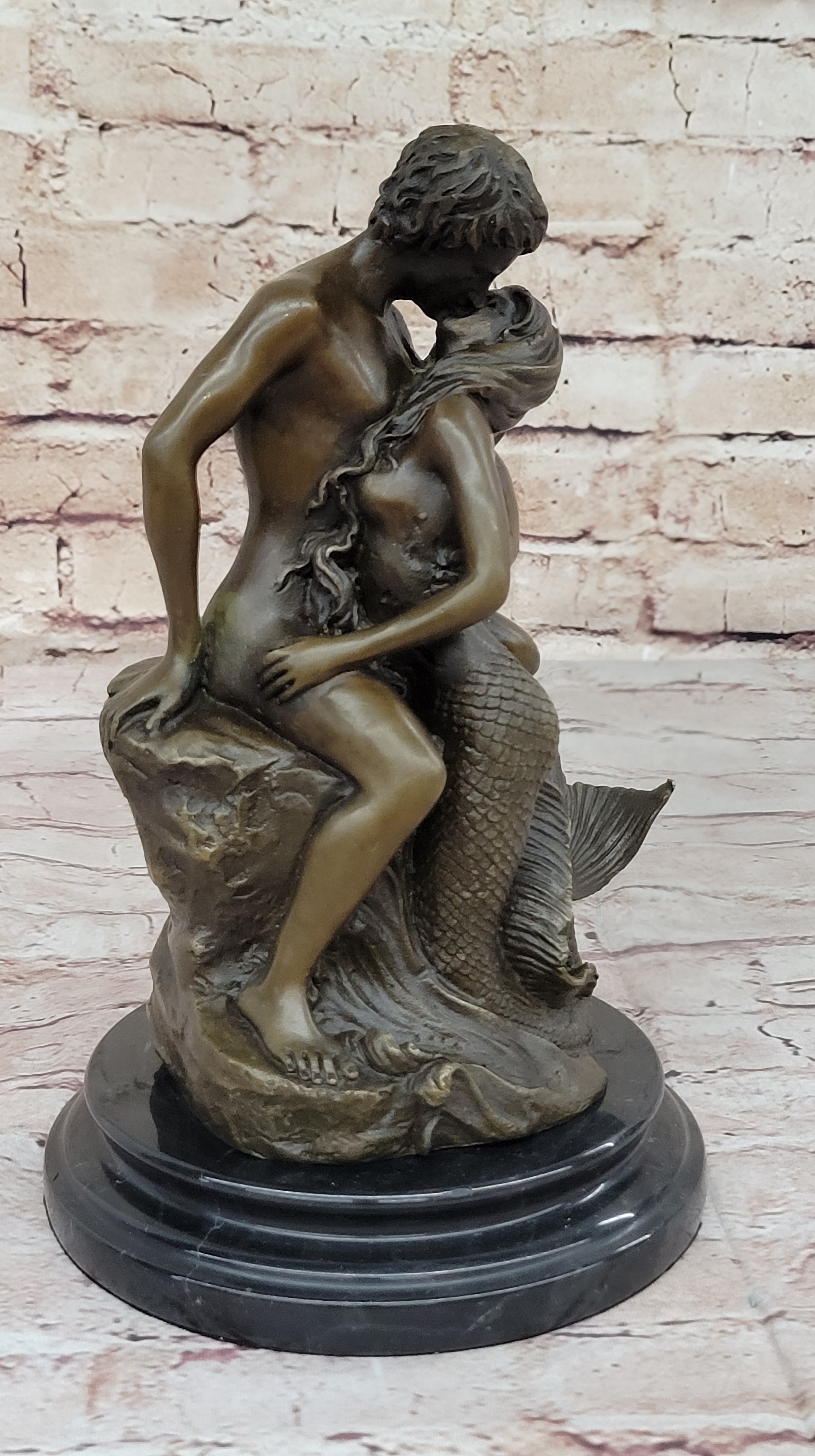 Mermaid and Lover Bronze Sculpture 10" x 6"
