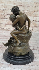 Mermaid and Lover Bronze Sculpture 10" x 6"