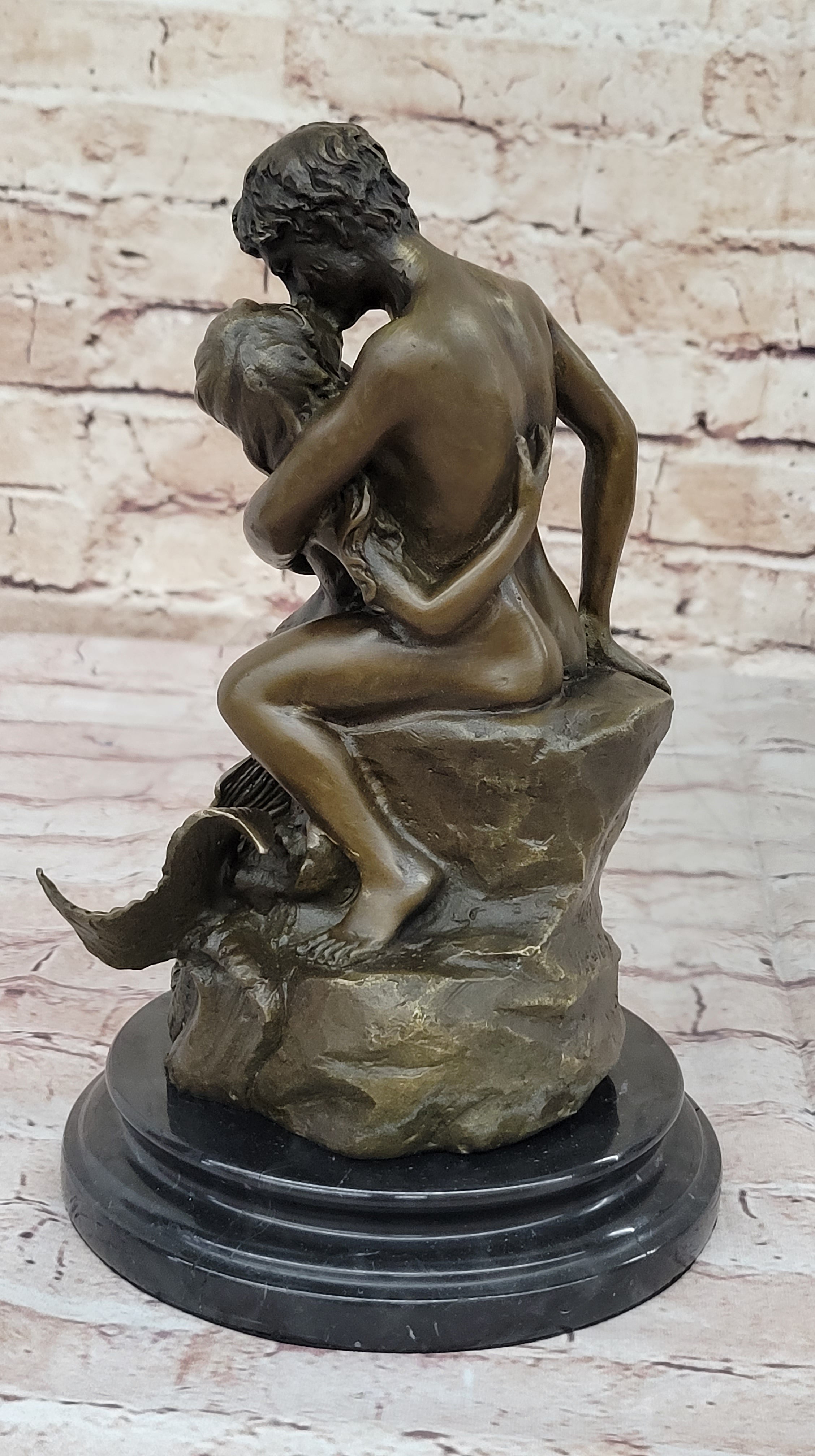 Mermaid and Lover Bronze Sculpture 10" x 6"