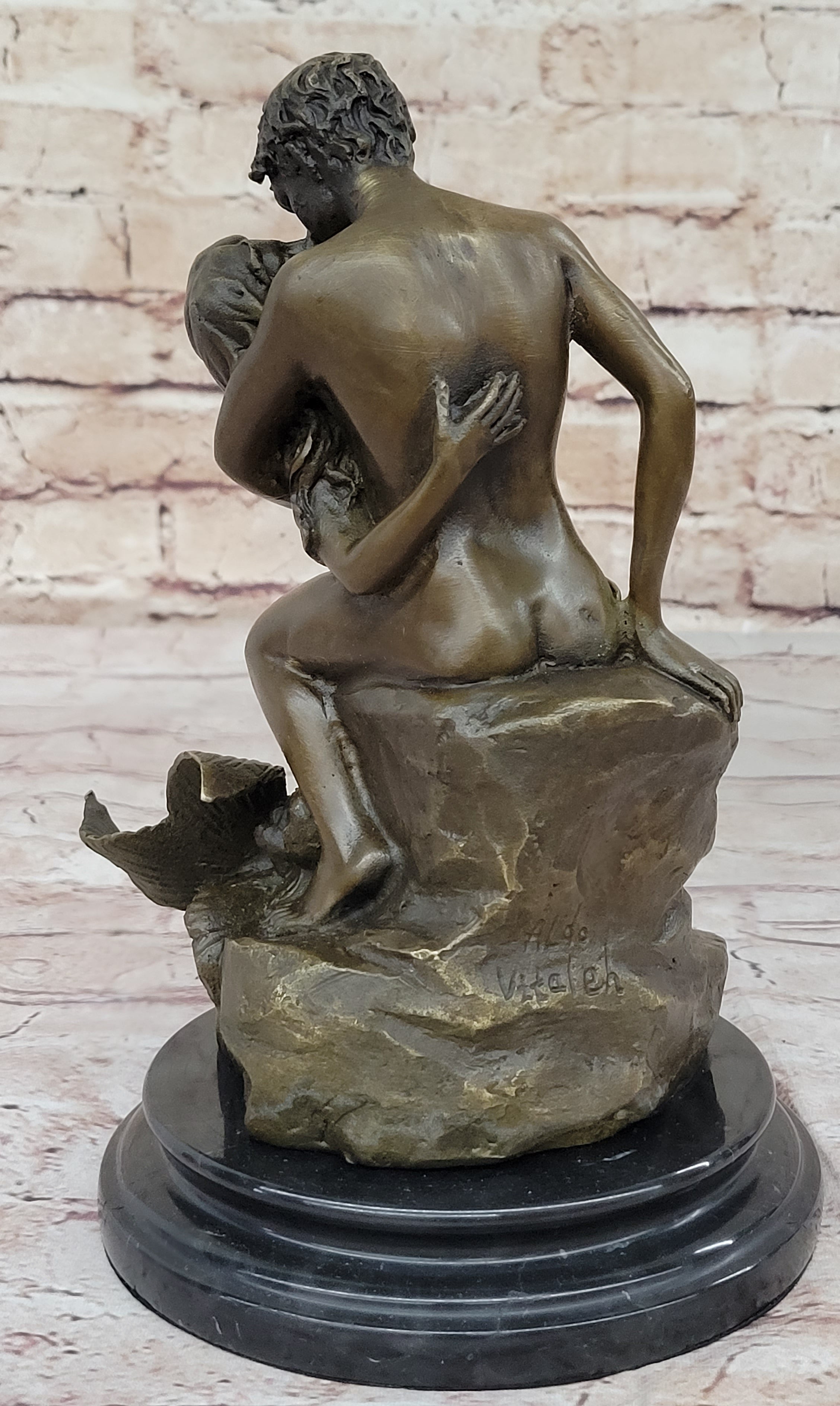 Mermaid and Lover Bronze Sculpture 10" x 6"