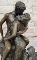 Mermaid and Lover Bronze Sculpture 10" x 6"
