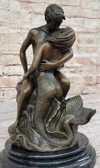 Mermaid and Lover Bronze Sculpture 10" x 6"