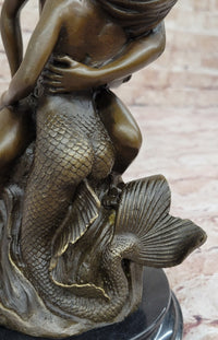 Mermaid and Lover Bronze Sculpture 10" x 6"