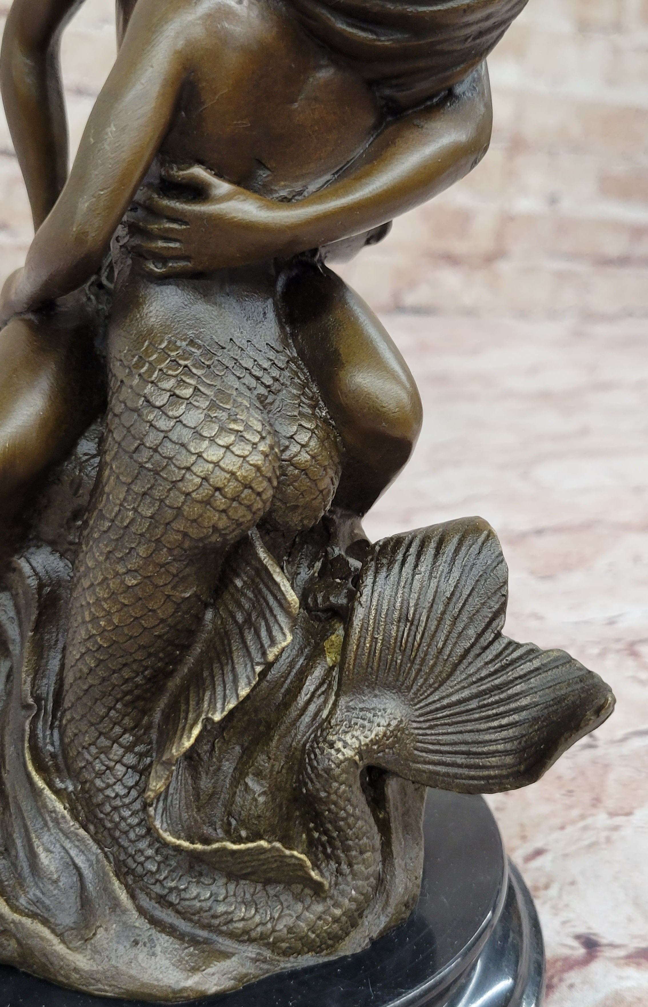 Mermaid and Lover Bronze Sculpture 10" x 6"