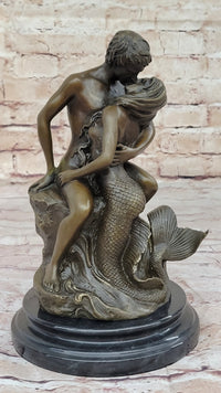 Mermaid and Lover Bronze Sculpture 10" x 6"