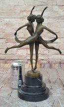 Dual Ballerina Dancers Gemini Girls Bronze Sculpture 14" x 10"