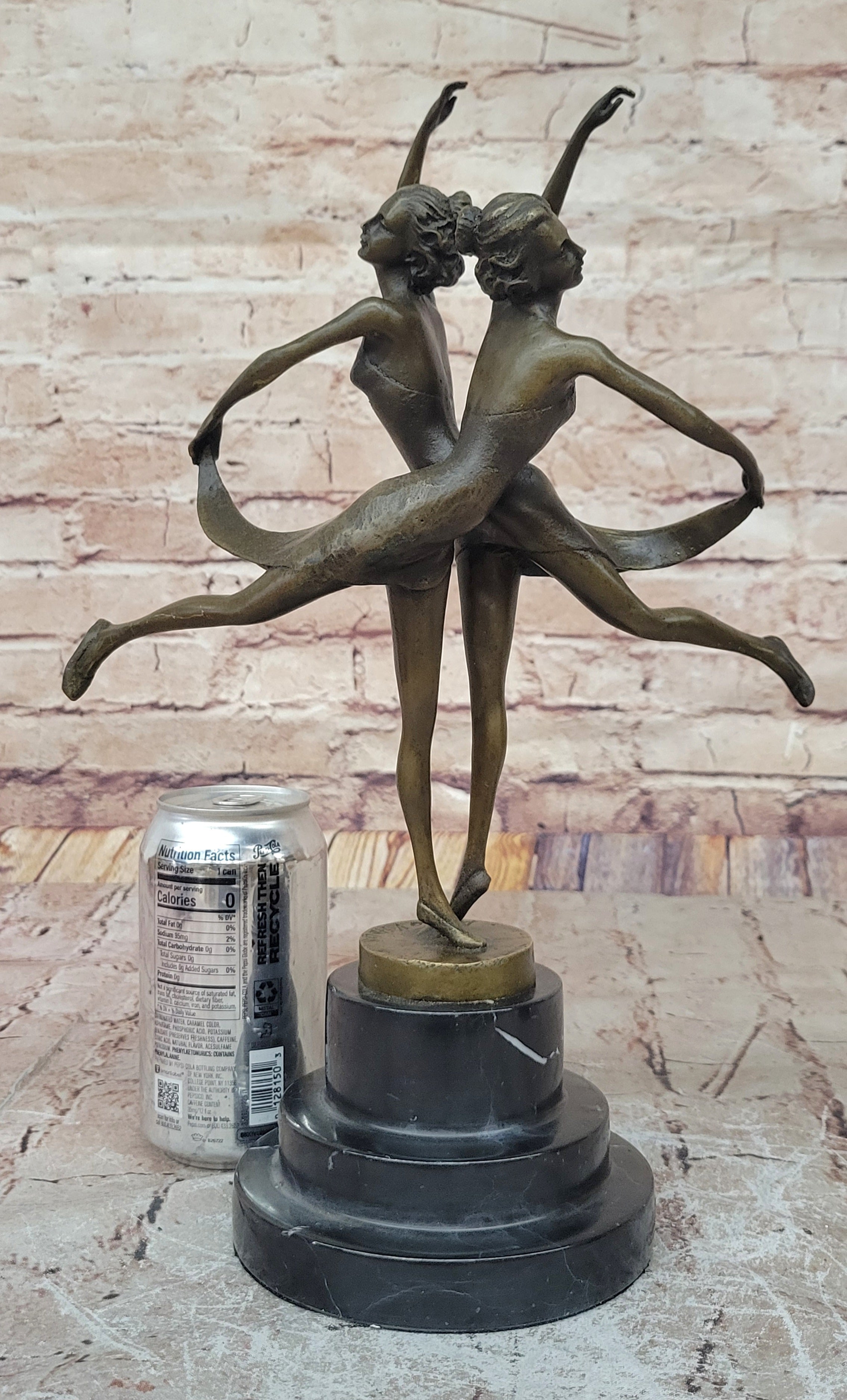 Dual Ballerina Dancers Gemini Girls Bronze Sculpture 14" x 10"