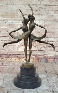 Dual Ballerina Dancers Gemini Girls Bronze Sculpture 14" x 10"