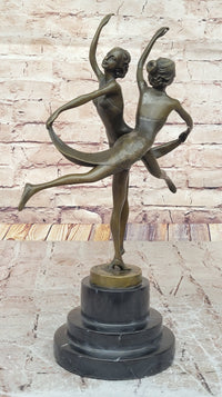 Dual Ballerina Dancers Gemini Girls Bronze Sculpture 14" x 10"
