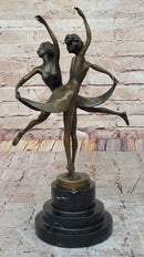 Dual Ballerina Dancers Gemini Girls Bronze Sculpture 14" x 10"