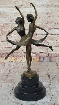 Dual Ballerina Dancers Gemini Girls Bronze Sculpture 14" x 10"