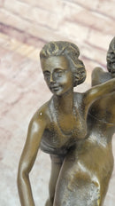 Dual Ballerina Dancers Gemini Girls Bronze Sculpture 14" x 10"