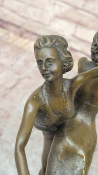 Dual Ballerina Dancers Gemini Girls Bronze Sculpture 14" x 10"