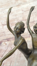 Dual Ballerina Dancers Gemini Girls Bronze Sculpture 14" x 10"