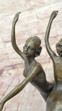 Dual Ballerina Dancers Gemini Girls Bronze Sculpture 14" x 10"