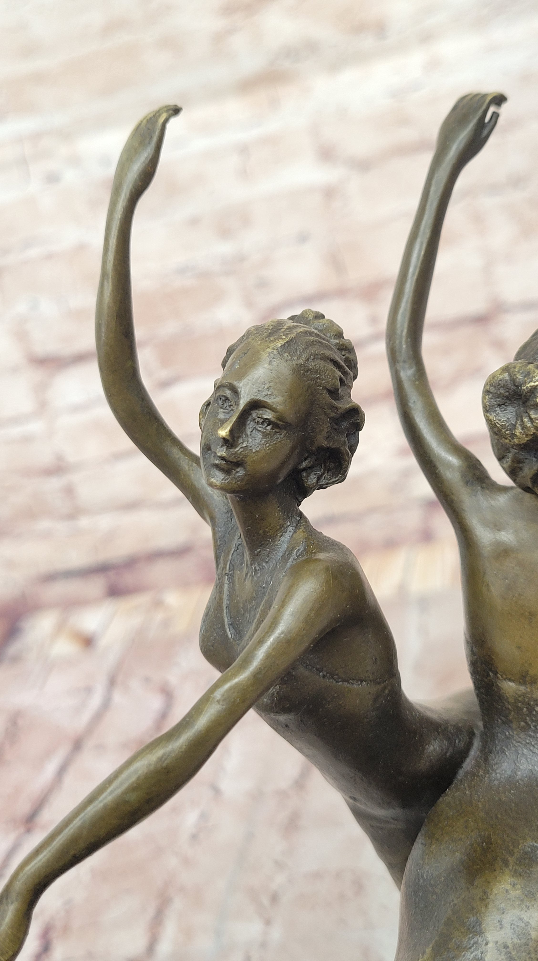 Dual Ballerina Dancers Gemini Girls Bronze Sculpture 14" x 10"