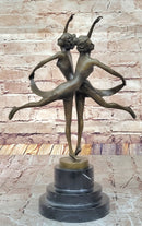 Dual Ballerina Dancers Gemini Girls Bronze Sculpture 14" x 10"