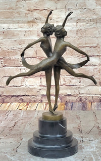 Dual Ballerina Dancers Gemini Girls Bronze Sculpture 14" x 10"