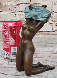 Aldo Vitaleh Nude Girl Removing Her Shirt Bronze Sculpture Art