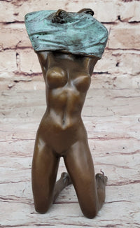 Aldo Vitaleh Nude Girl Removing Her Shirt Bronze Sculpture Art