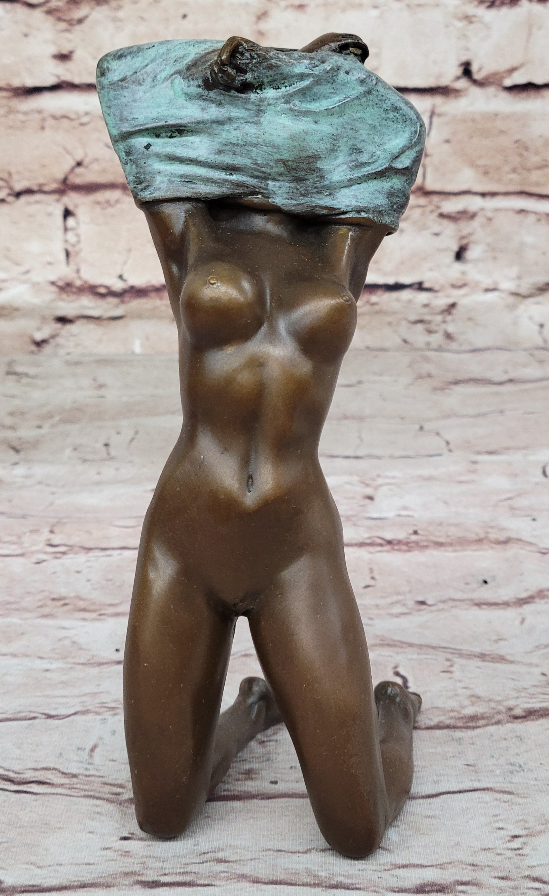 Aldo Vitaleh Nude Girl Removing Her Shirt Bronze Sculpture Art