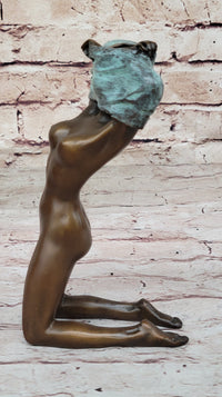 Aldo Vitaleh Nude Girl Removing Her Shirt Bronze Sculpture Art