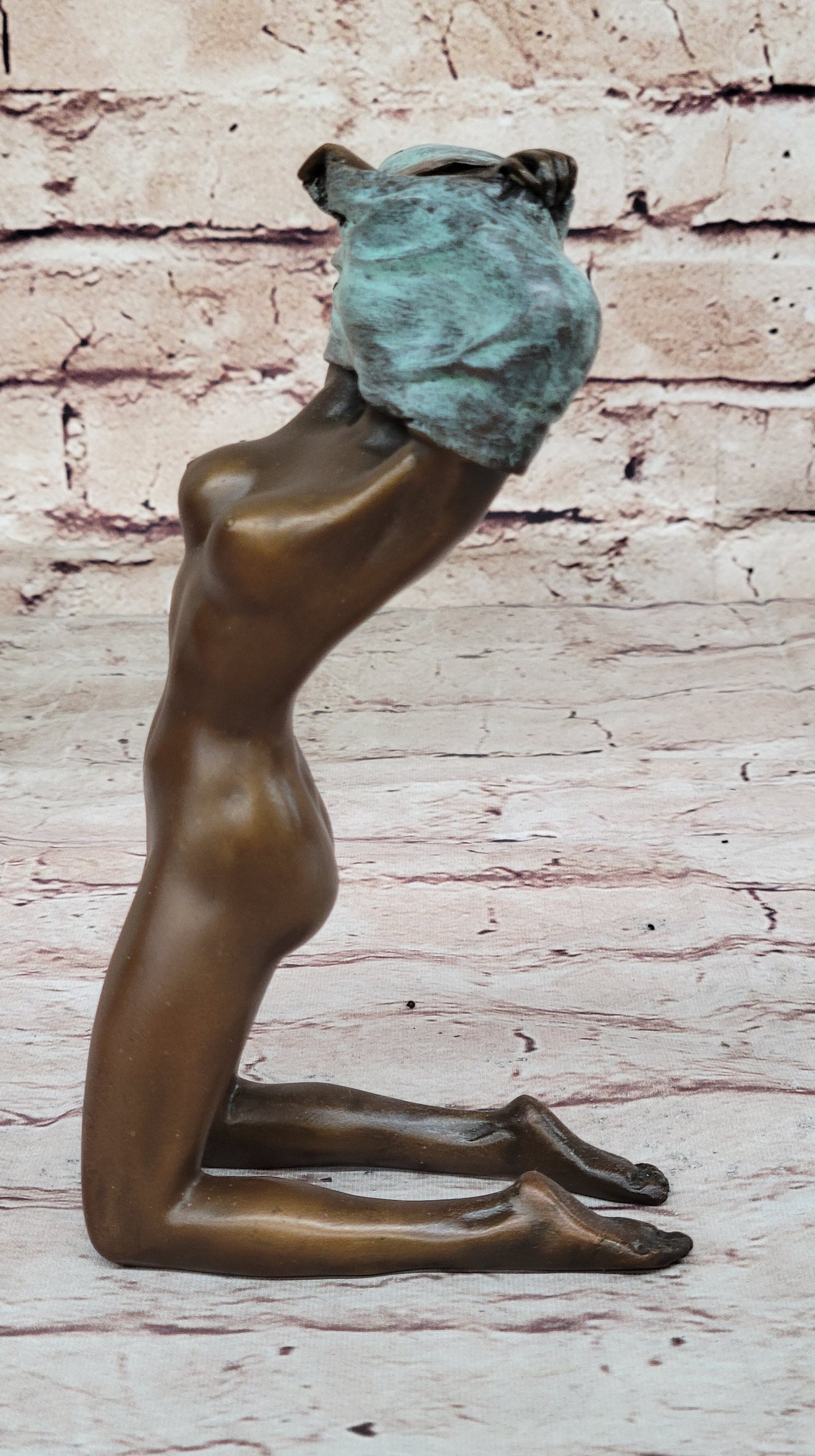 Aldo Vitaleh Nude Girl Removing Her Shirt Bronze Sculpture Art