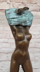 Aldo Vitaleh Nude Girl Removing Her Shirt Bronze Sculpture Art