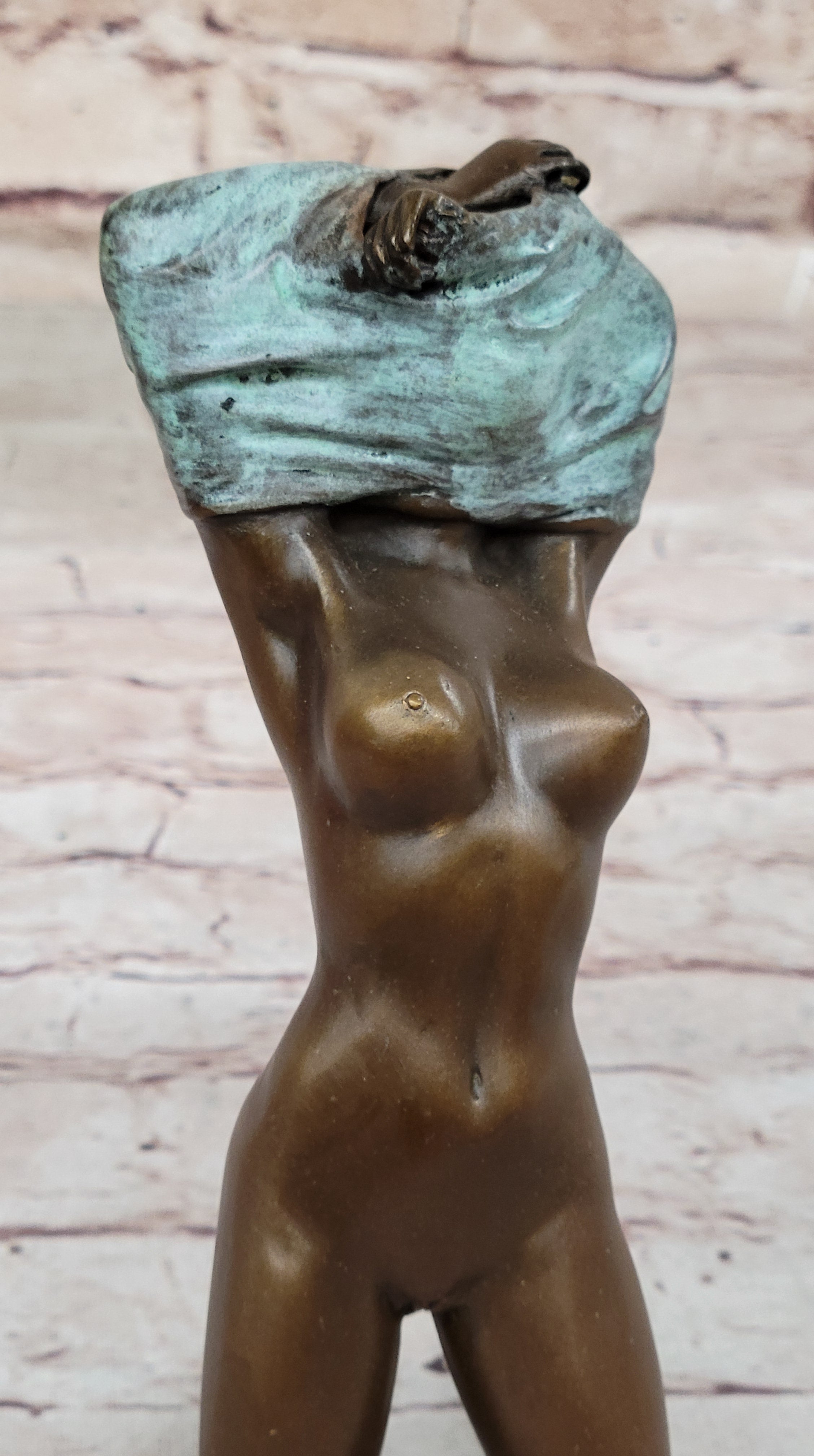Aldo Vitaleh Nude Girl Removing Her Shirt Bronze Sculpture Art