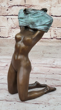 Aldo Vitaleh Nude Girl Removing Her Shirt Bronze Sculpture Art