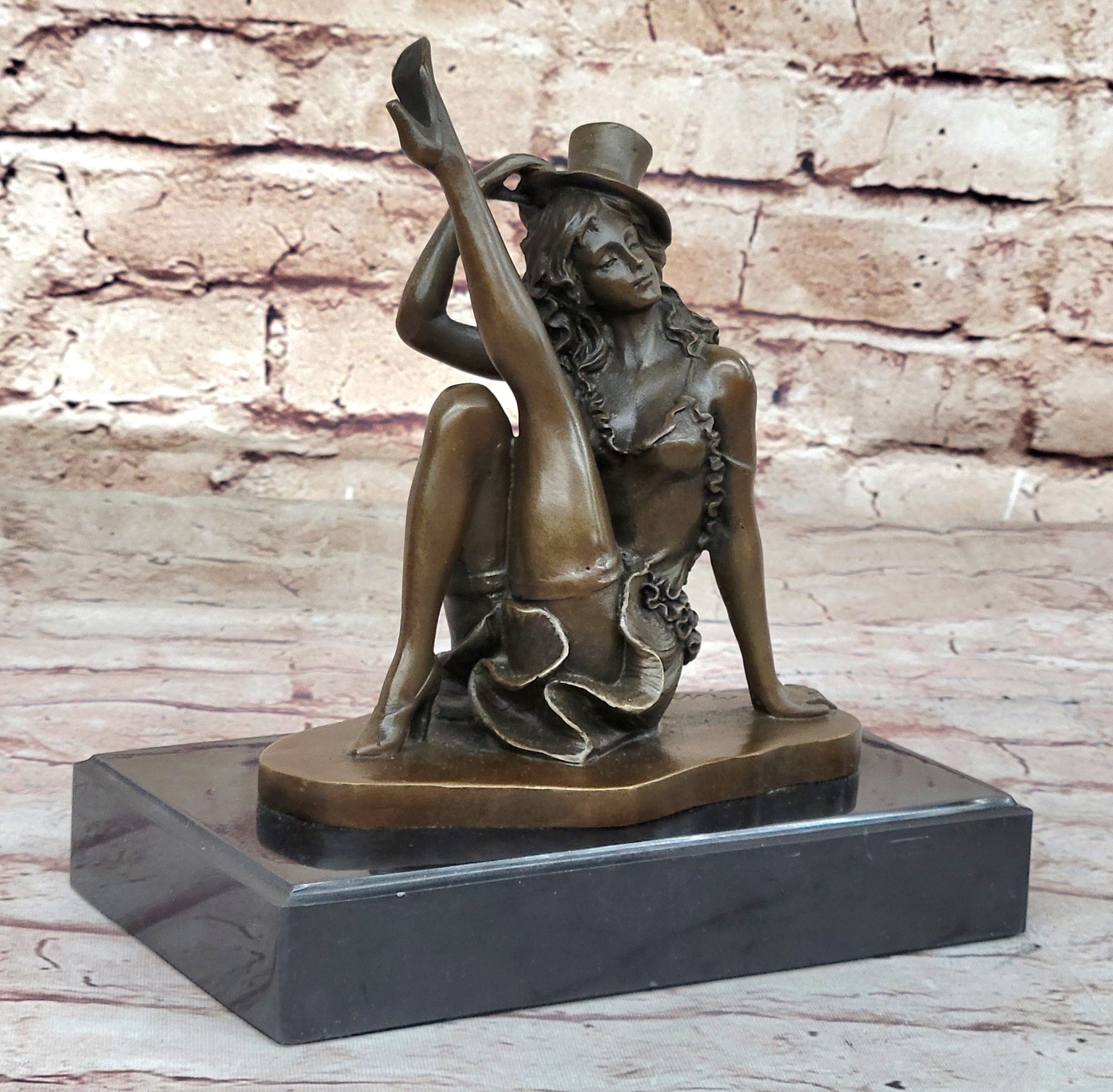 Sexy Burlesque Dancer Bronze Sculpture Art Deco Marble