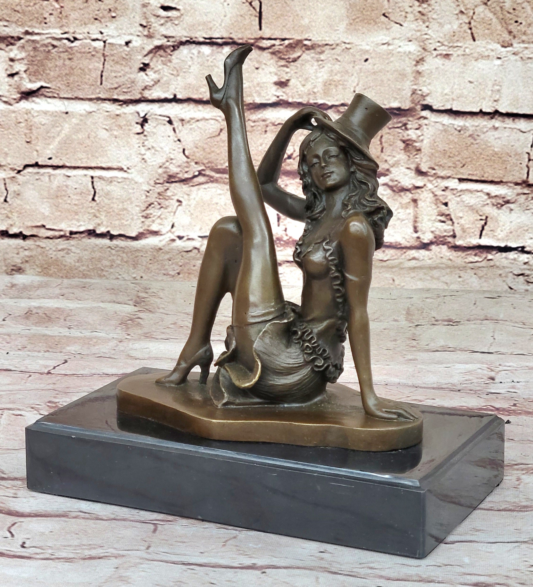 Sexy Burlesque Dancer Bronze Sculpture Art Deco Marble