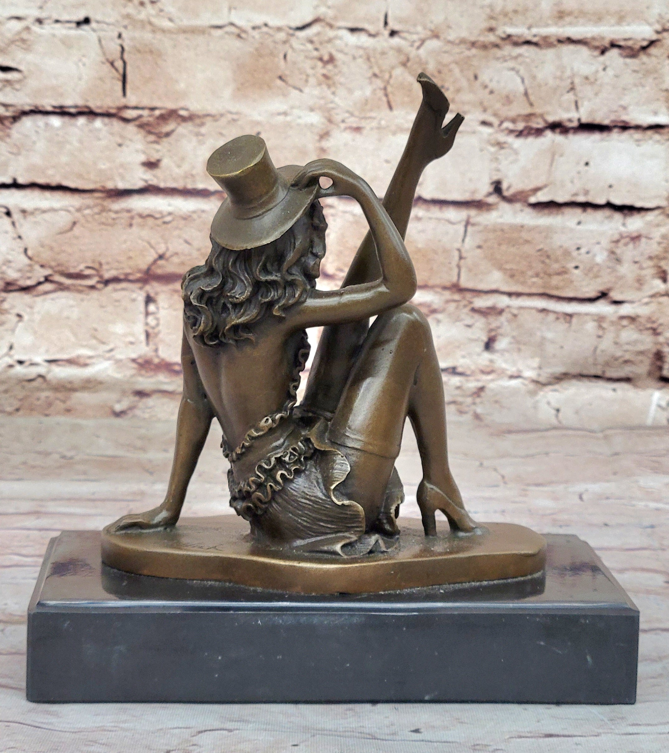 Sexy Burlesque Dancer Bronze Sculpture Art Deco Marble