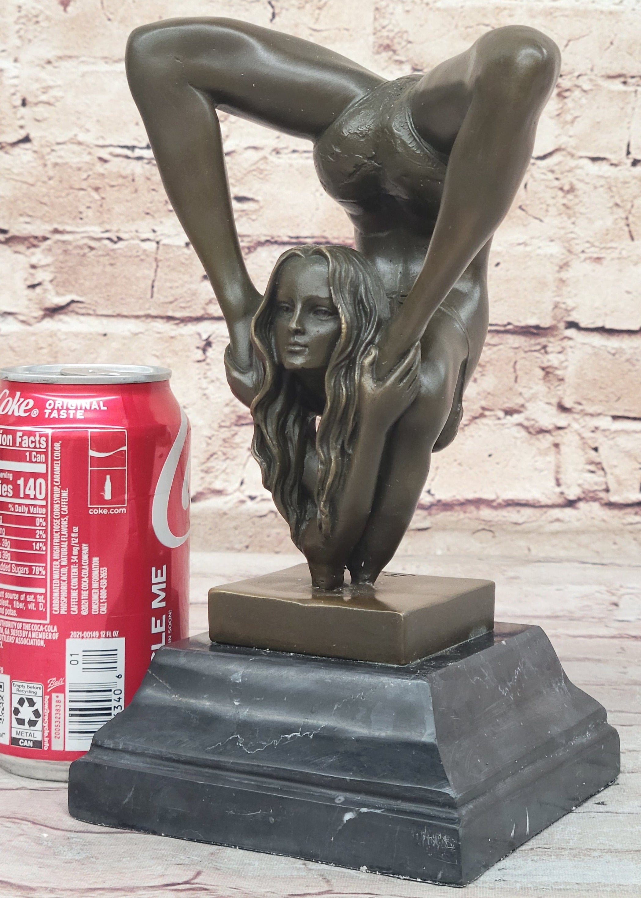 Female Contortionist Acrobat Bronze Figure Sculpture Marble Base