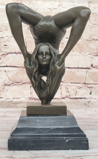 Female Contortionist Acrobat Bronze Figure Sculpture Marble Base