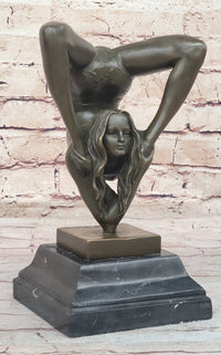 Female Contortionist Acrobat Bronze Figure Sculpture Marble Base