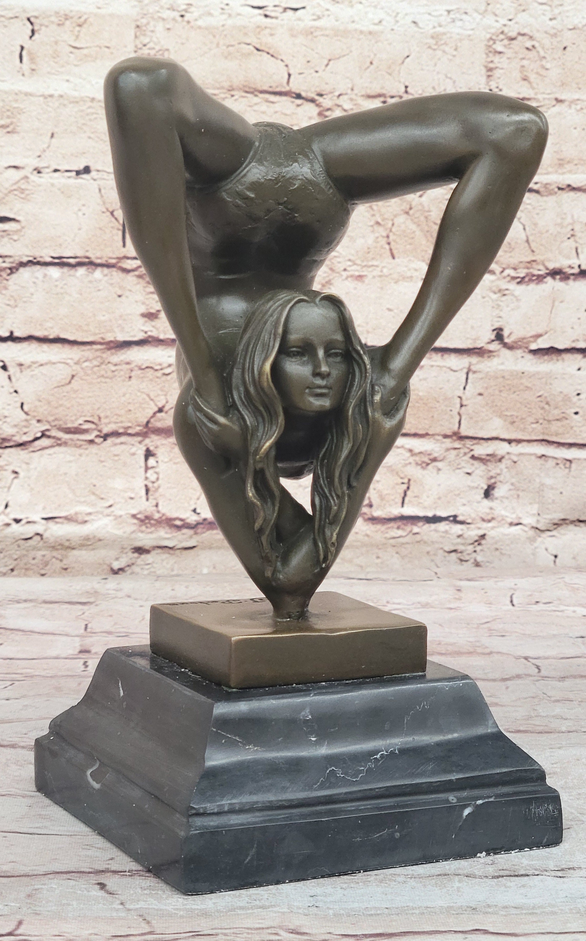 Female Contortionist Acrobat Bronze Figure Sculpture Marble Base