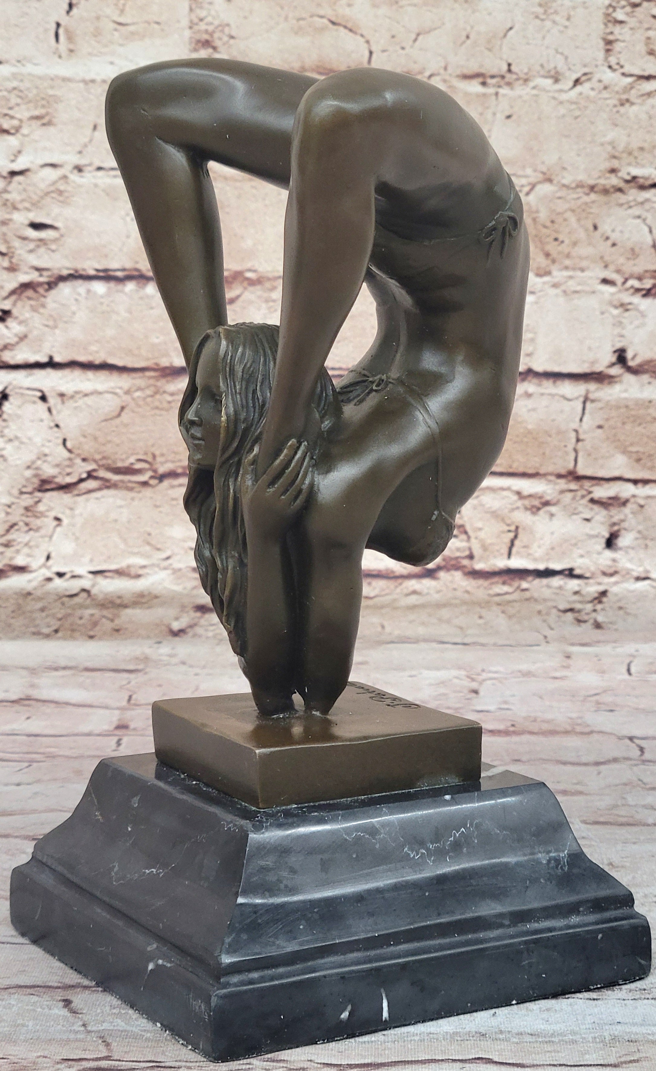 Female Contortionist Acrobat Bronze Figure Sculpture Marble Base