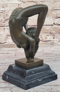 Female Contortionist Acrobat Bronze Figure Sculpture Marble Base
