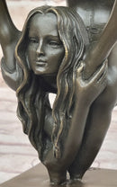 Female Contortionist Acrobat Bronze Figure Sculpture Marble Base